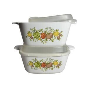 Vintage Corning Ware Spice of Life P-43-B 2 3/4 Cup Casseroles with Plastic Lids
